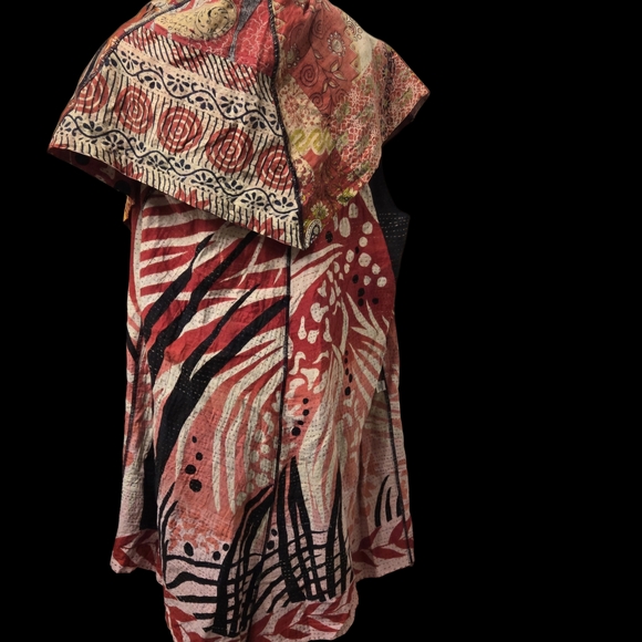 Vibrant Red and Yellow Women's Cardigan Vest - Picture 2 of 8